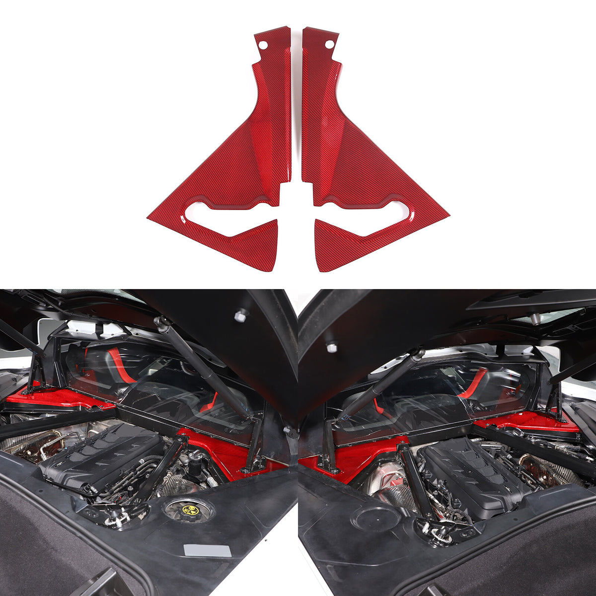 Red Real Carbon fiber Front Hood Lift Support Corner Cover For Corvette C8 20-26 3