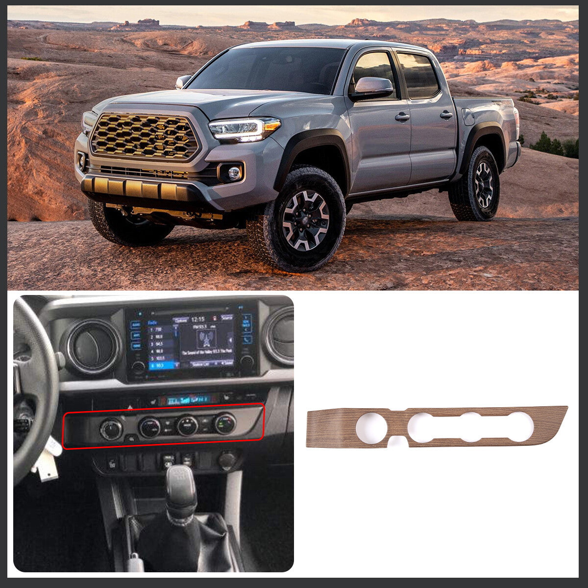 Wood Grain Interior Center Console Cover Trim For Toyota Tacoma 2016-2023 48