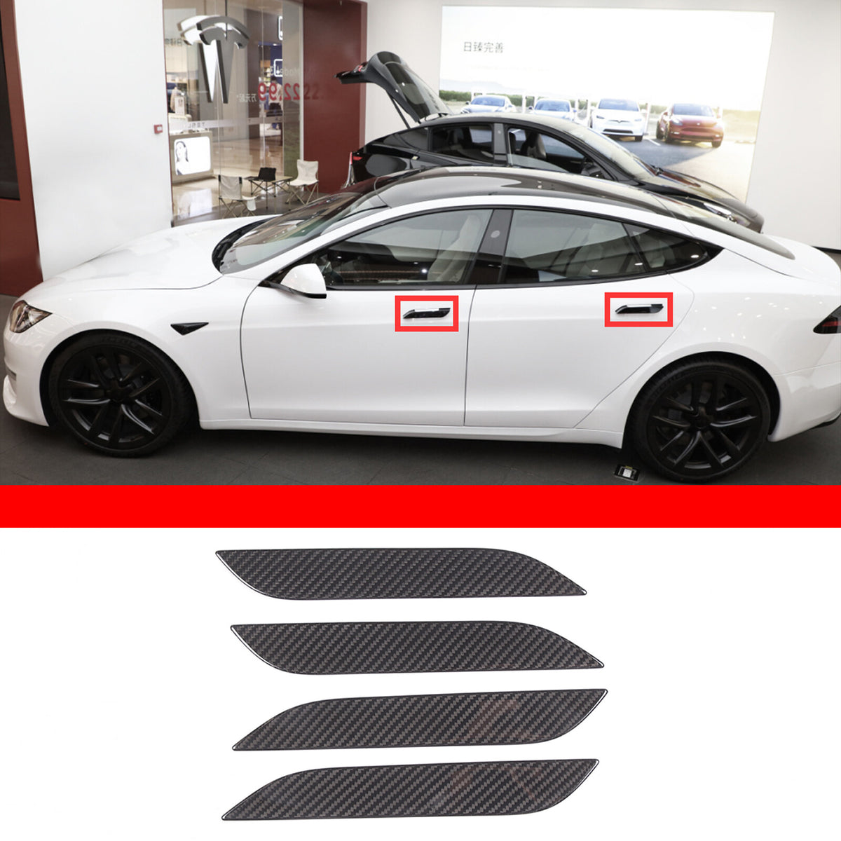 Matte Real Carbon Fiber Side Door Handle Covers For Tesla Model S Plaid 2014+ US 9