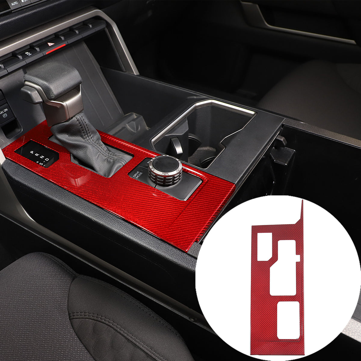 Red Real Carbon Fiber Center Console Gear Panel Cover for Toyota Tundra 2022-26 2