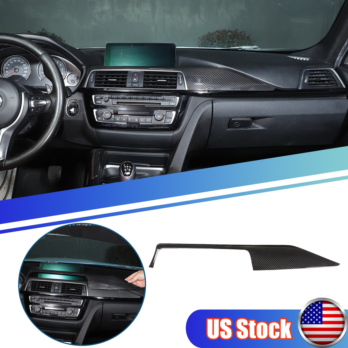 Real Carbon Fiber Central Console Dashboard Trim For BMW M3 M4 F80 F82 2014-2019 1