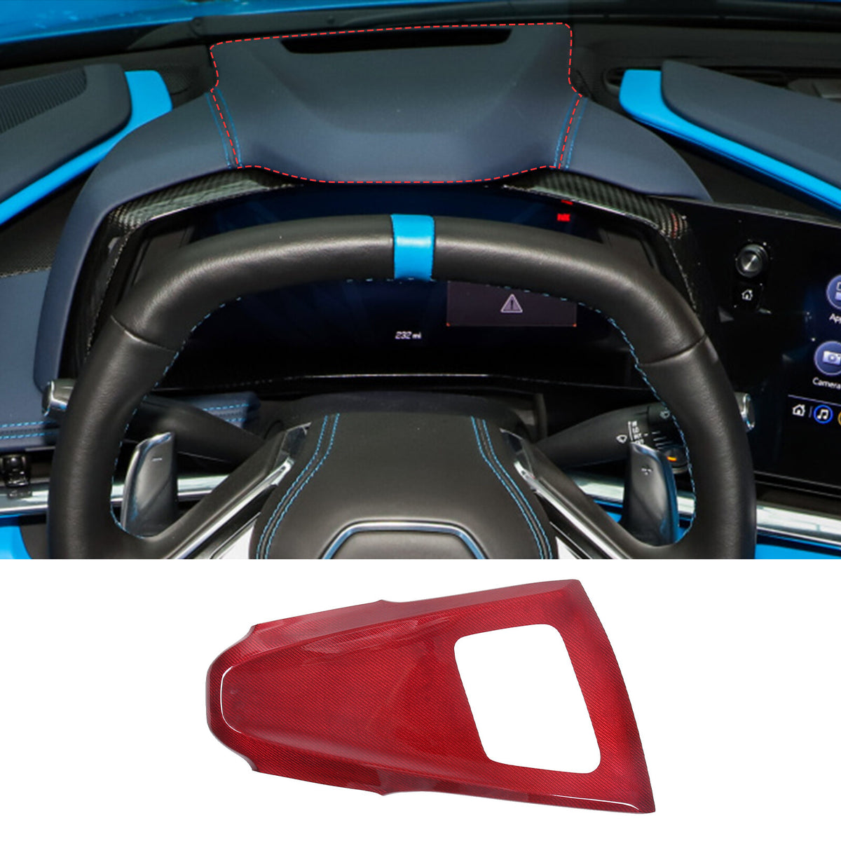 Red Real Carbon Fiber Dashboard Instrument Upper Trim For Corvette C8 20+ 3