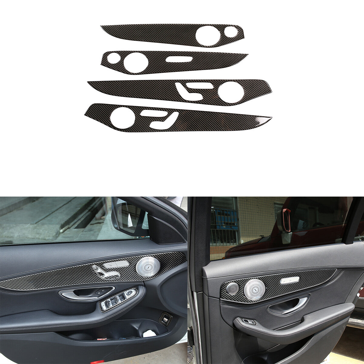 Fit For Benz C-Class 2015-2021 Real Carbon Fiber Interior Door Panel Cover Trim 1