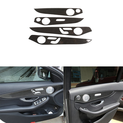 Fit For Benz C-Class 2015-2021 Real Carbon Fiber Interior Door Panel Cover Trim 1
