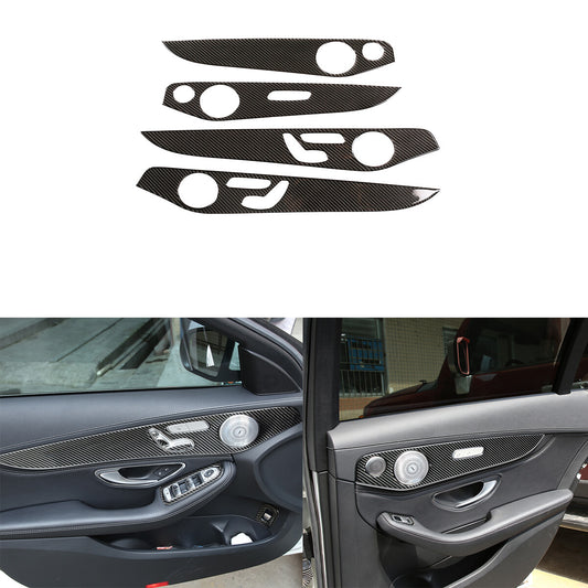 Fit For Benz C-Class 2015-2021 Real Carbon Fiber Interior Door Panel Cover Trim 1