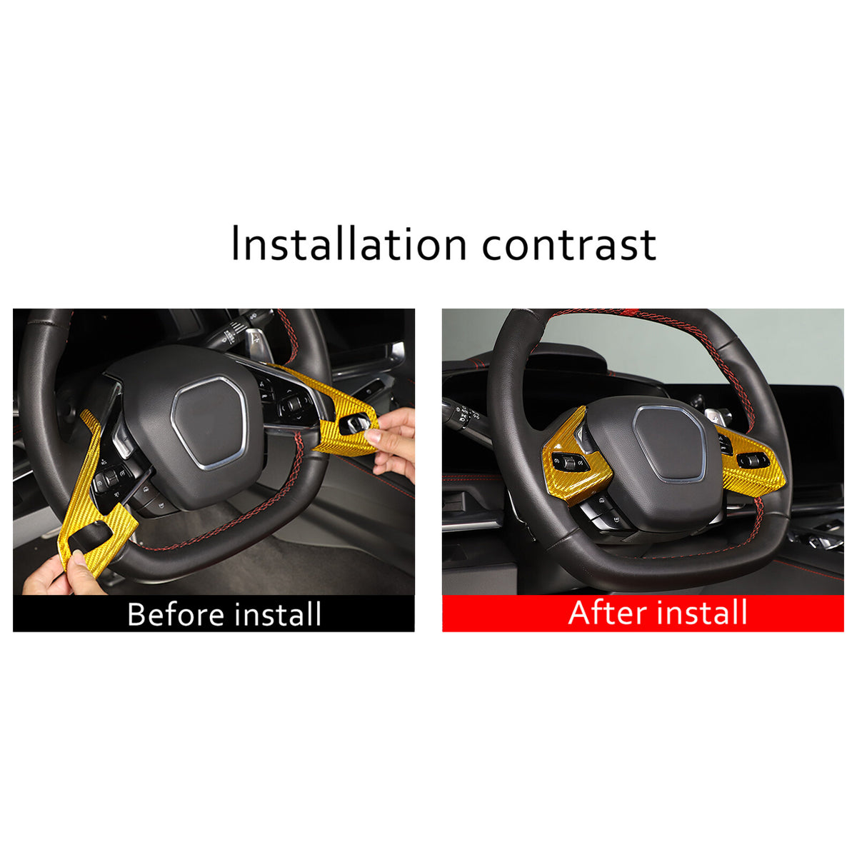 Yellow Carbon Fiber Steering Wheel Button Cover Trim For Corvette C8 20-26 10