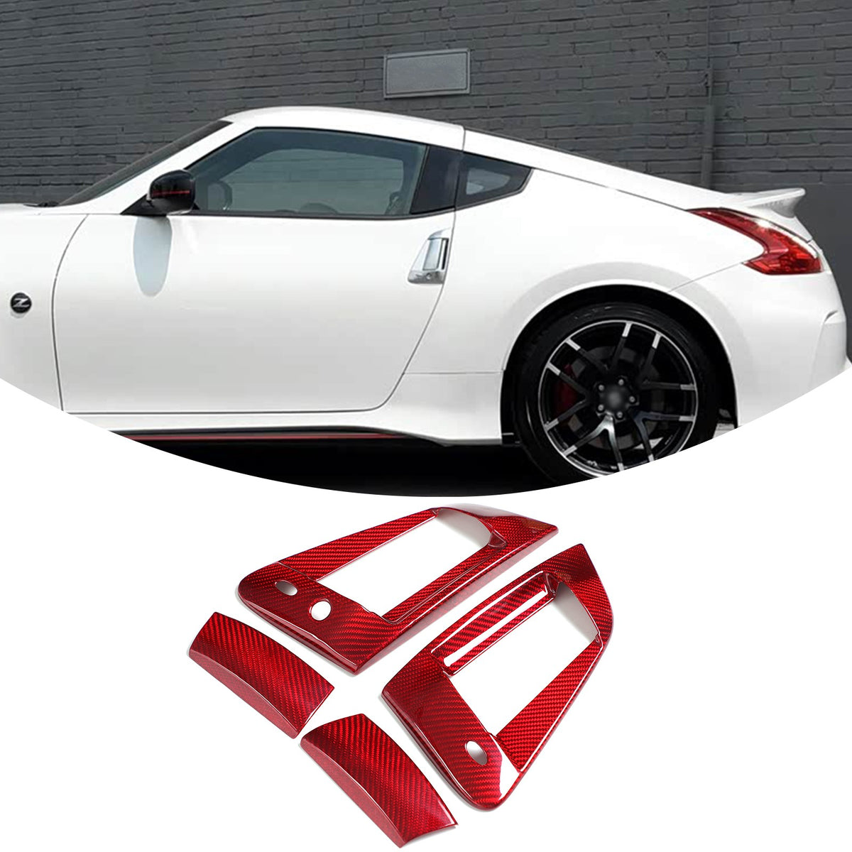 Red Real Carbon Fiber Door Handle Cover For Nissan 370Z Z34 2009-2019 2