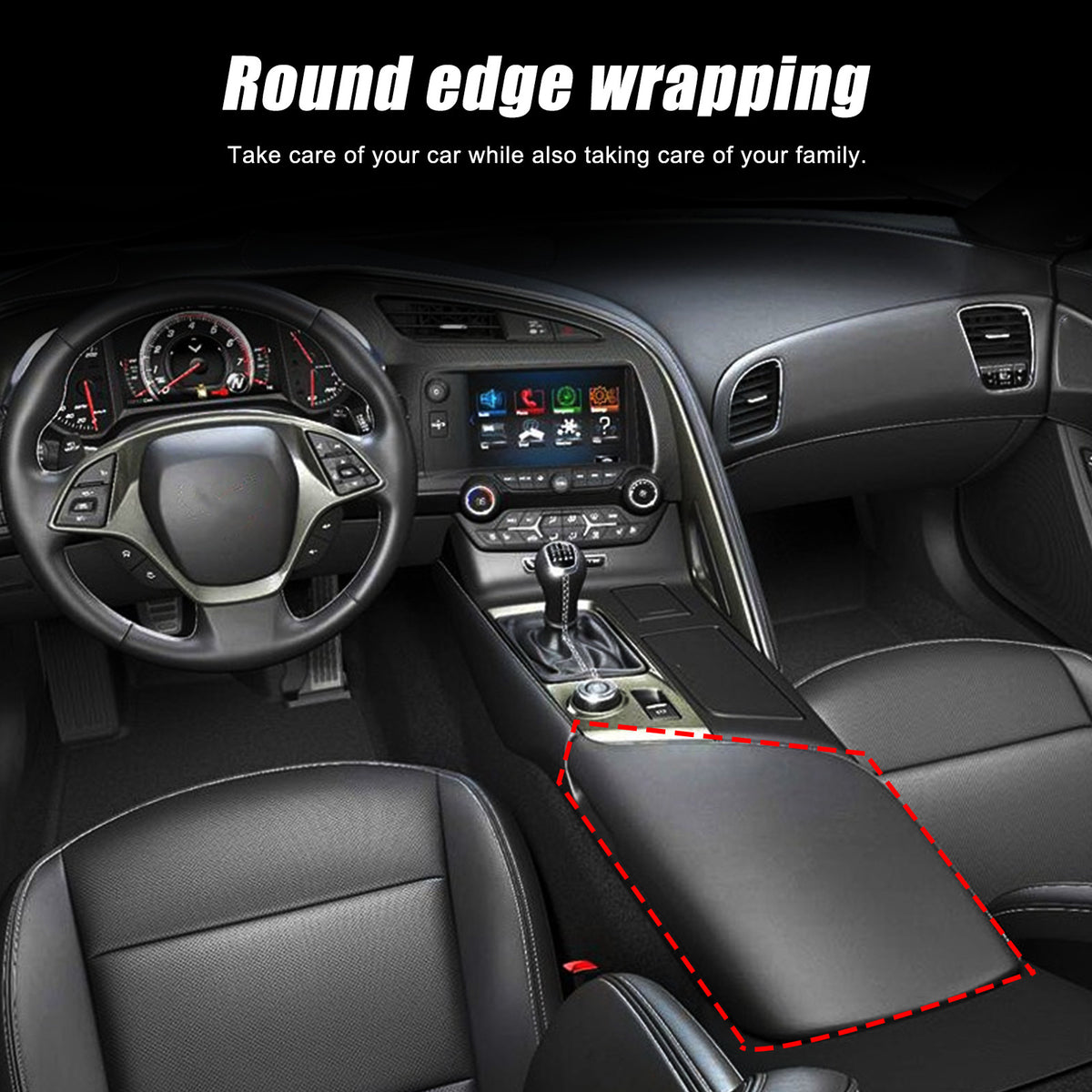 Red Real Carbon Fiber Center Console Armrest Box Cover Trim For Corvette C7 14+ 6