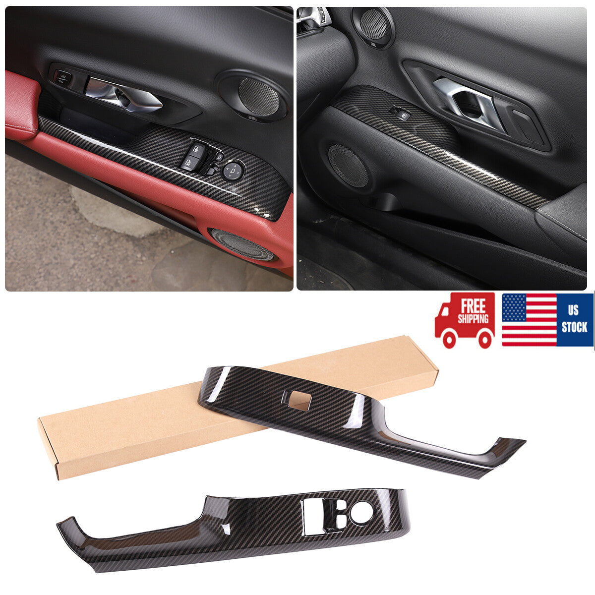 4pcs Carbon Fiber ABS Window Lift & Door handle Cover Trim For Supra A90 19-24 2
