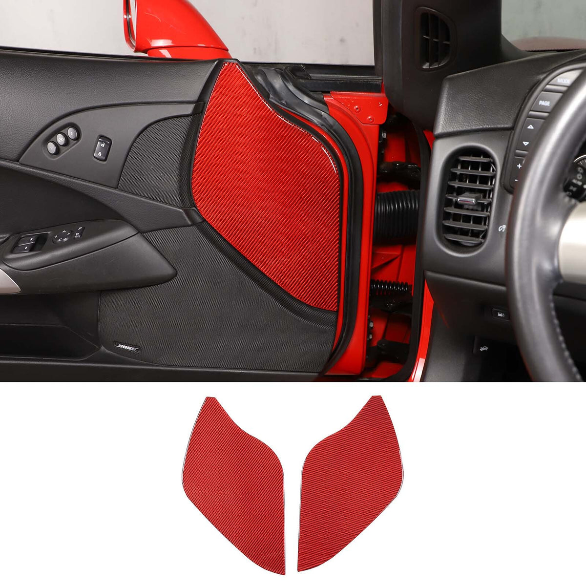 Red Carbon Fiber Door Pad cushion Panel Cover Sticker For Corvette C6 2005-13 2