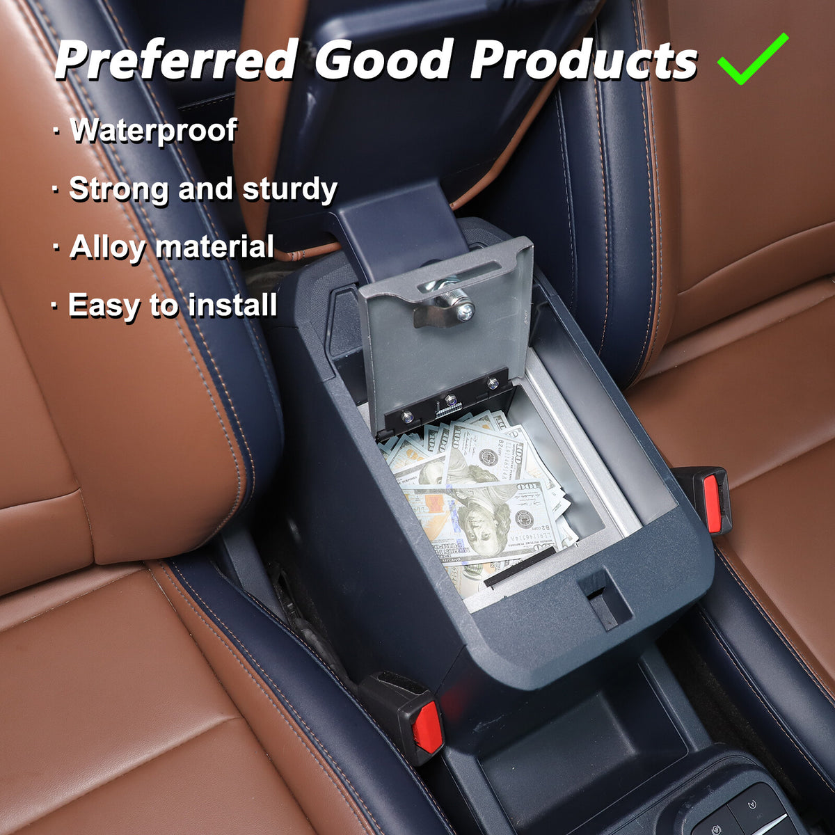 Silver Center Armrest Safe Storage Lock Box TRAY For Ford Maverick 22-25 US 9