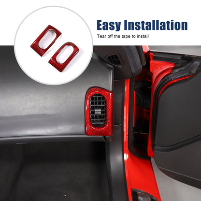 Red Real Carbon Fiber Interior Dashboard Side Air Vent Trim For Corvette C6 18