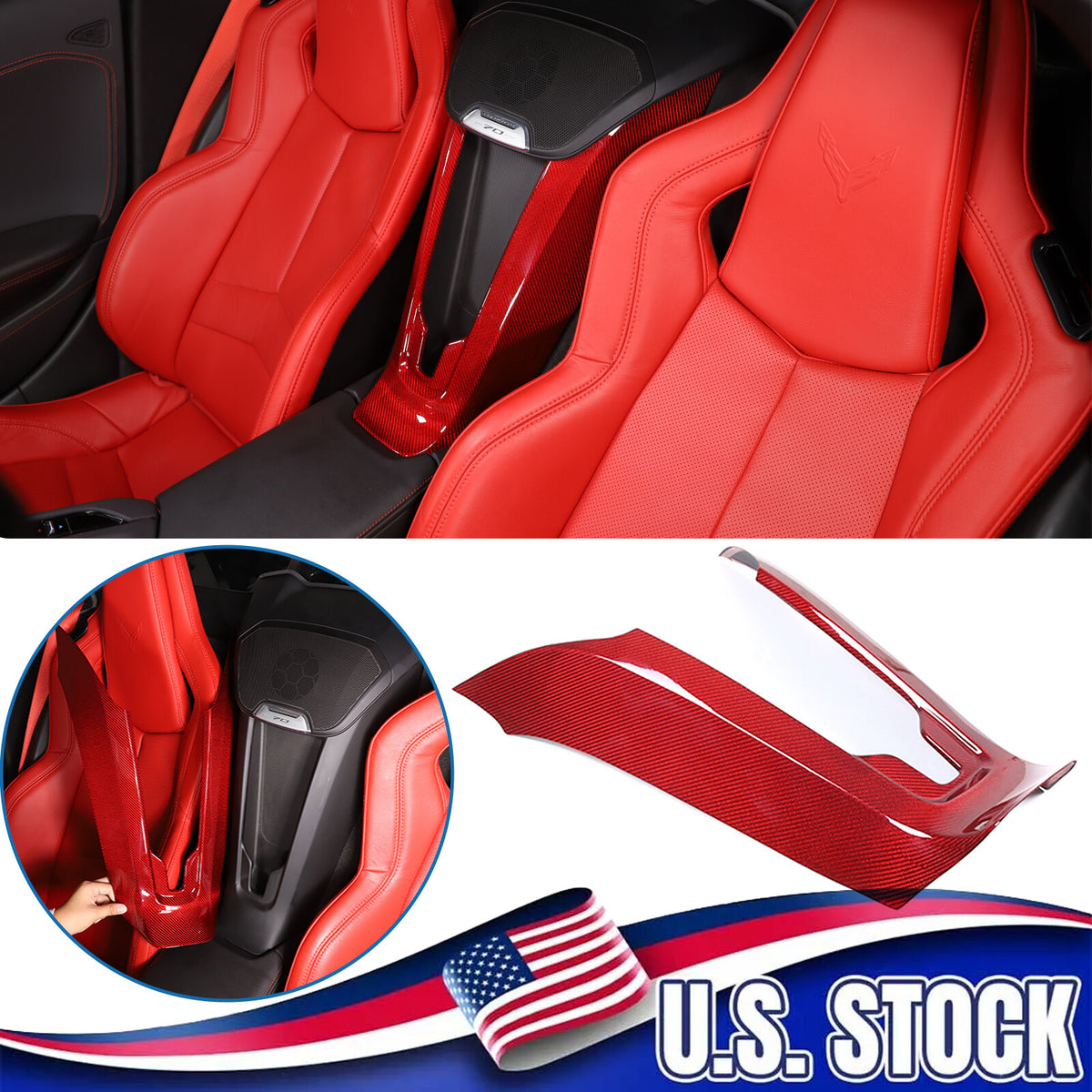 Red Real Carbon Fiber Waterfall Console Wireless Charger Trim For Corvette C8 US 1