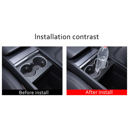 Real Carbon Fiber Center Water Cup Holder Panel Trim Cover For Tesla Model 3 23+ 10