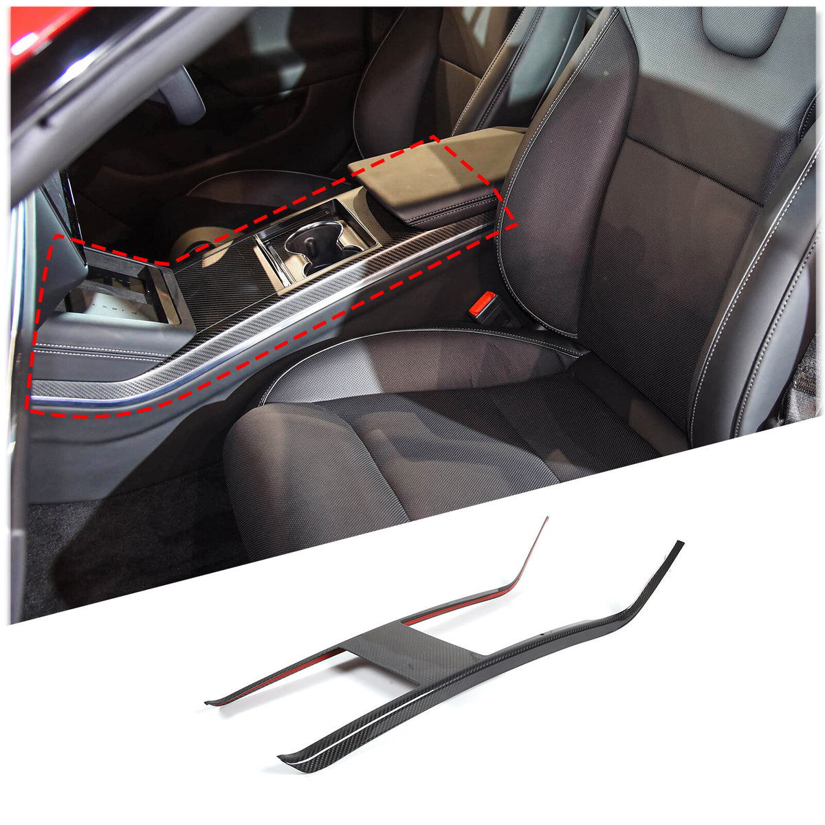 Real Dry Carbon Fiber Center Console Interior Trim Cover For Tesla Model S 23+ 14