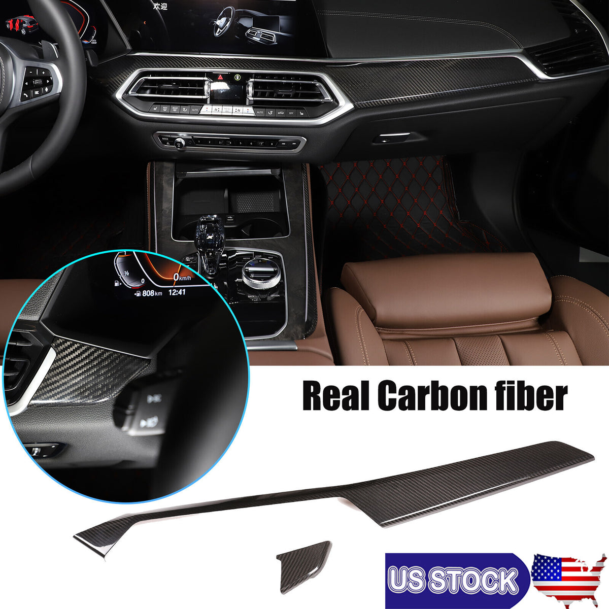Real Carbon Fiber Interior Dashboard Panel Cover Trim For BMW X5 2019-2023 US 1