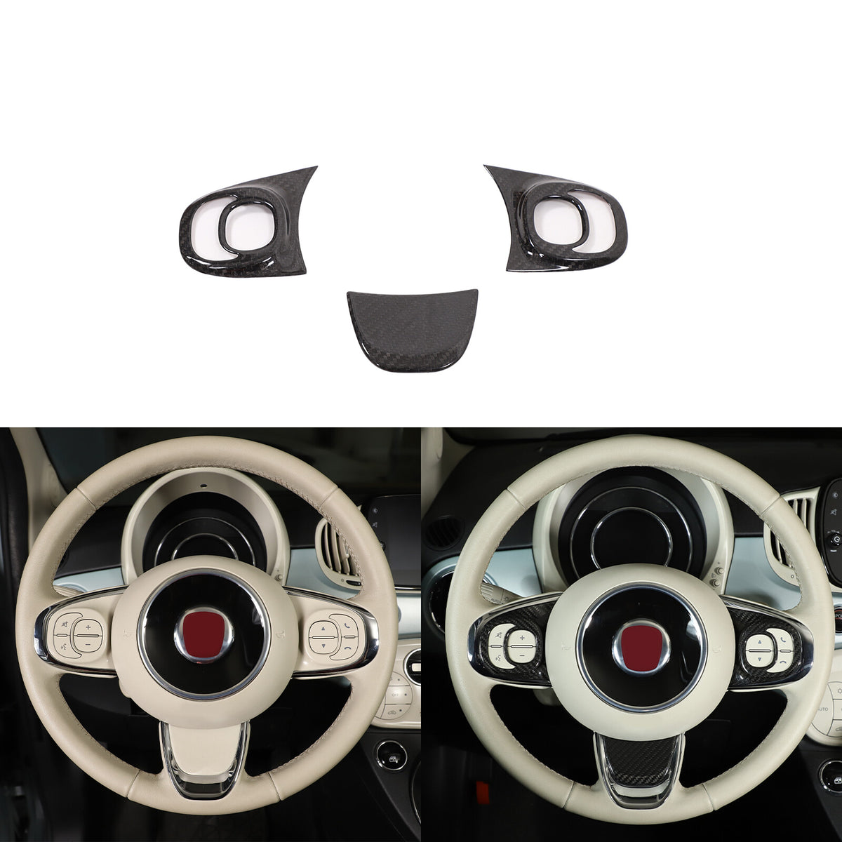 Real Carbon Fiber Steering Wheel Button Trim For Fiat 500 Abarth 595 695 2021-23 9