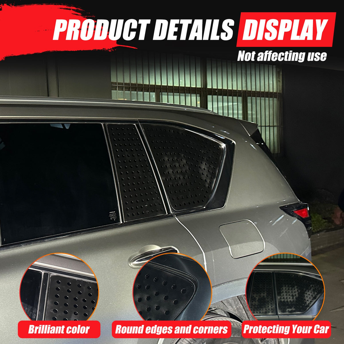 Black Aluminum Rear Triangular Window Honeycomb Panel Trim For Lexus LX J300 22+ 17