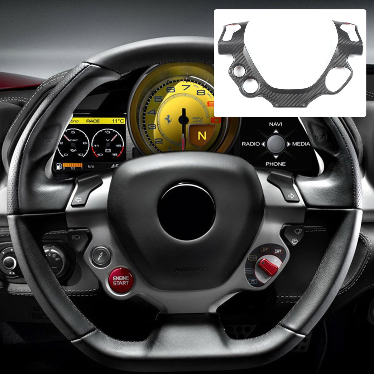 Matte Real Carbon Fiber Steering Wheel Button Trim For Ferrari 458 2011-2016 2