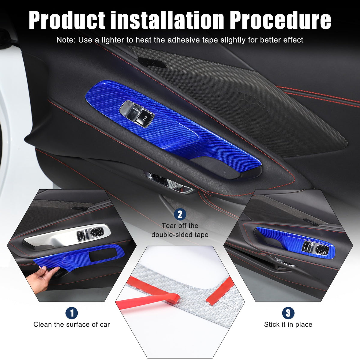 Blue Real Carbon Fiber Window Lift Switch Trim For Corvette C8 Coupe 20+ US 24
