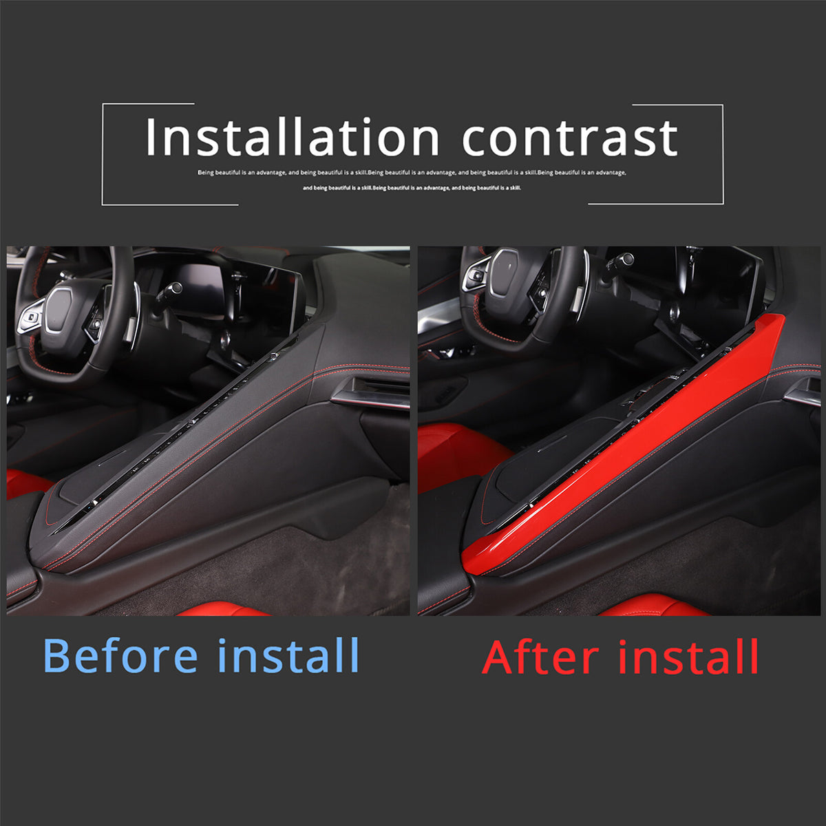 ABS Red Center Console Side Decoration Strip For Corvette C8 2020-2025 5