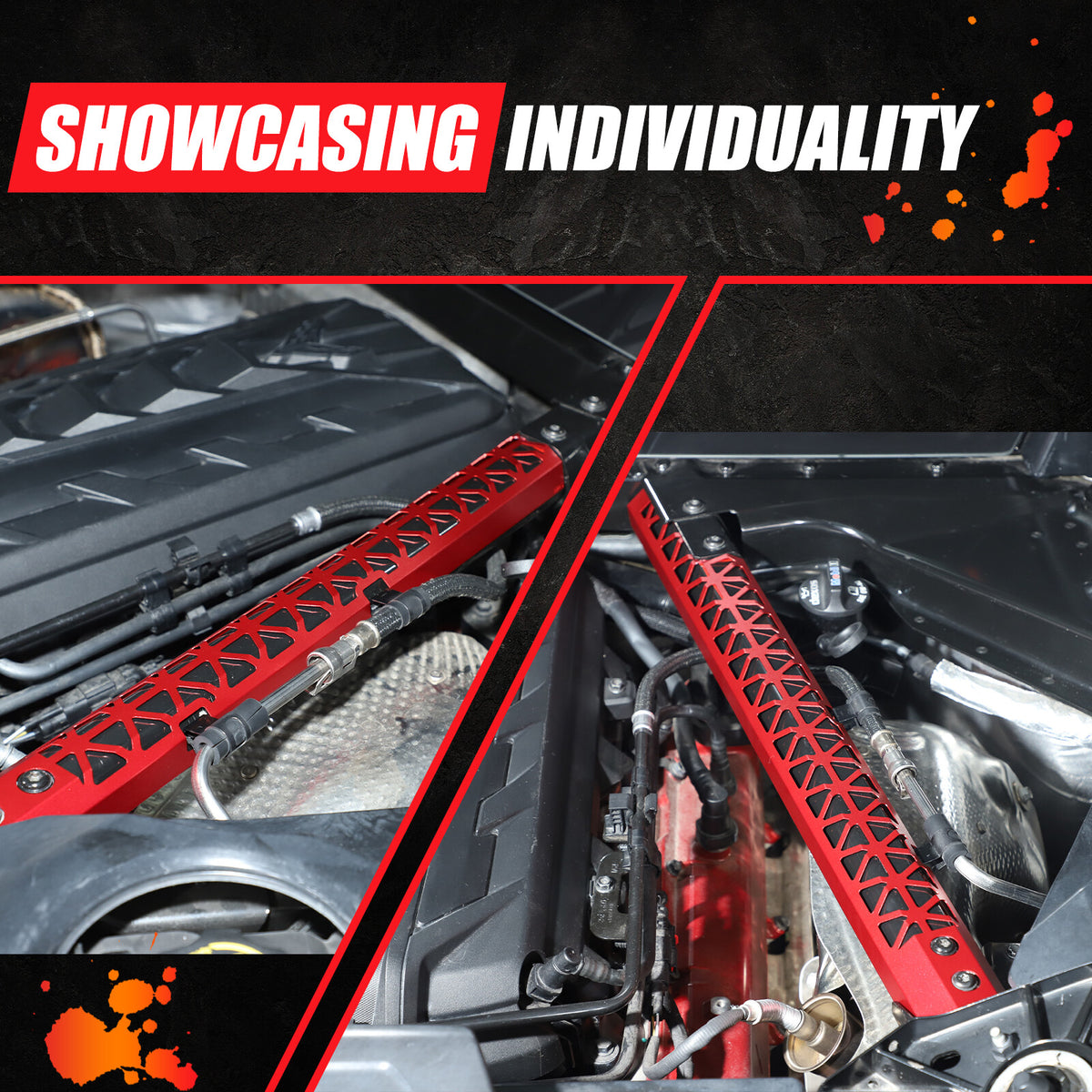 Hollowe Red Engine Bay Crossmember Panel Trim Cover For Corvette C8 Coupe 20+ US 11