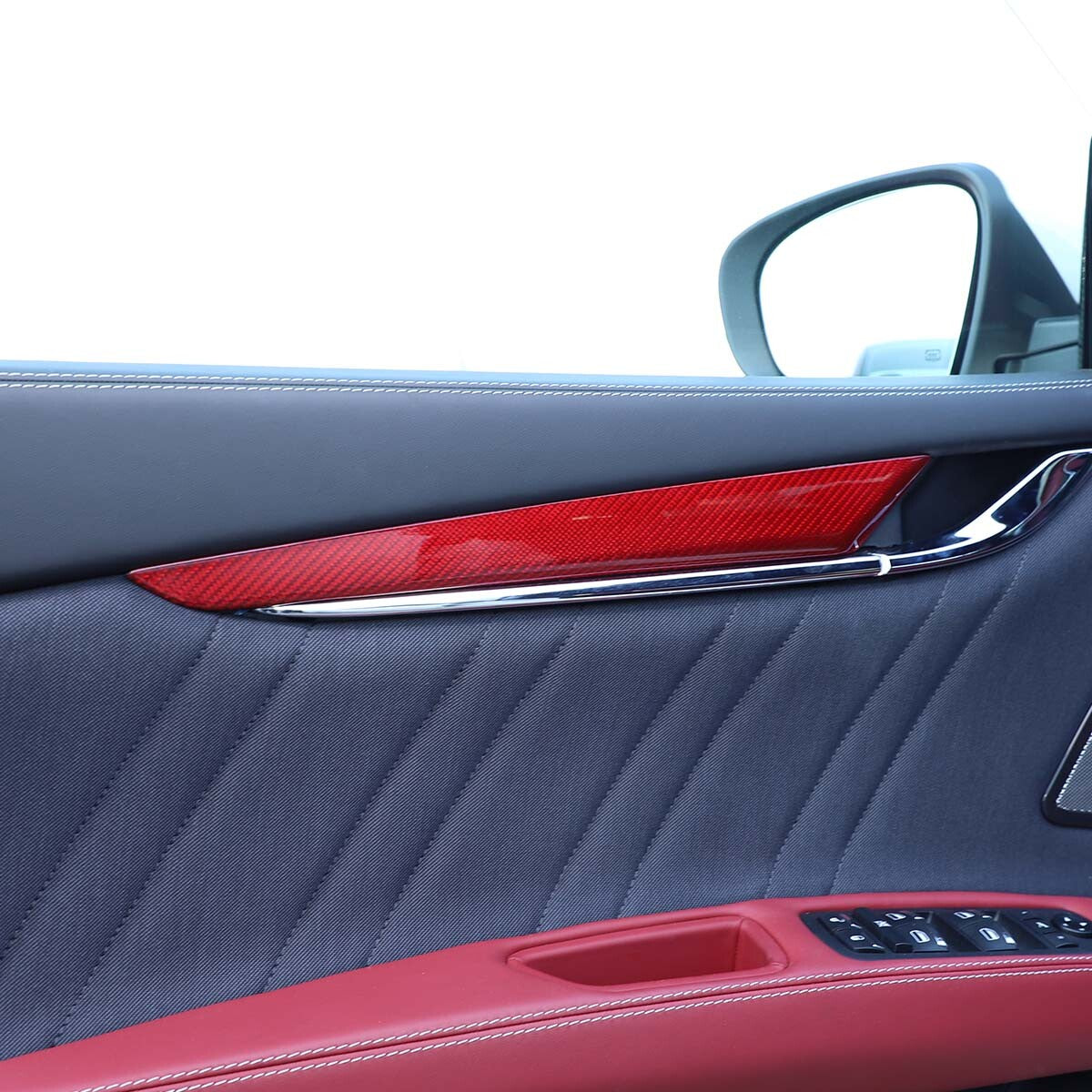 Red Carbon Fiber Inner Door Panel Trim Cover Strip For Maserati Ghibli 2014-2021 10