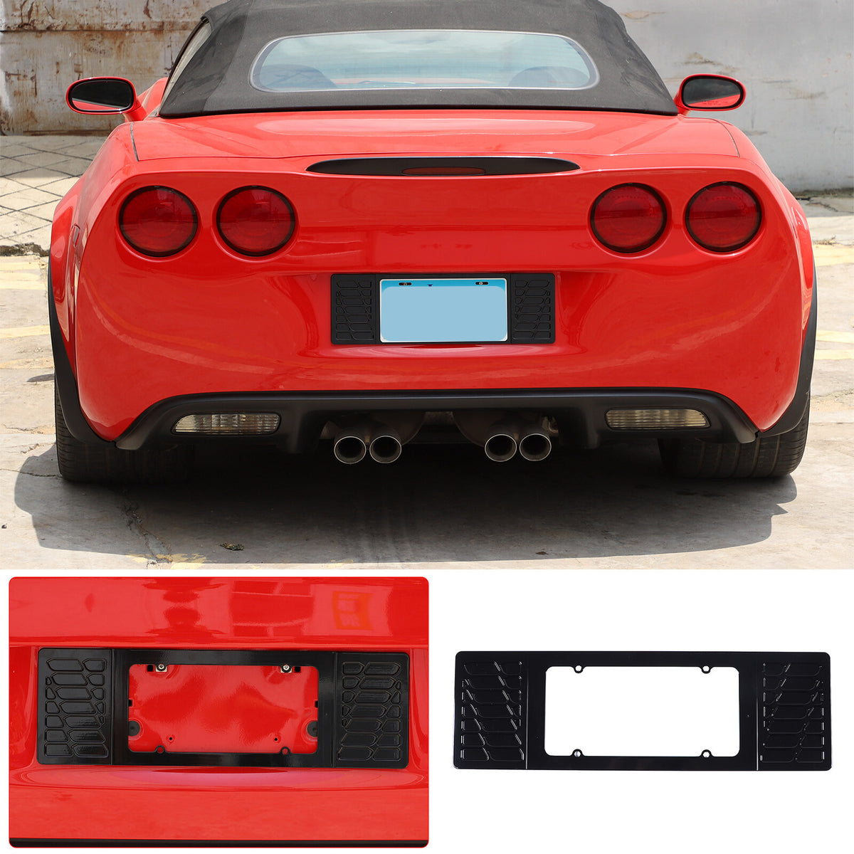 Black Aluminum alloy Rear License Plate Frame Trim For Corvette C6 2005-13 US 1