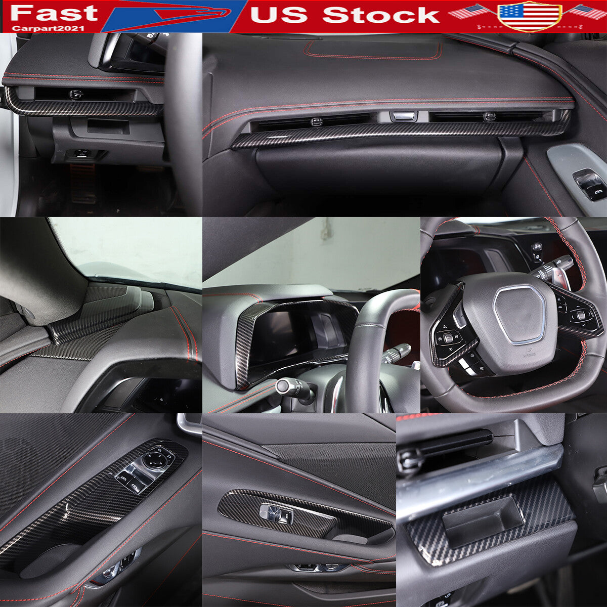 Carbon Fiber Full set Center Console Frame Decor Trim Cover for Corvette C8 20+ 1