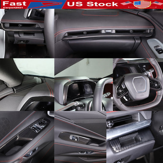 Carbon Fiber Full set Center Console Frame Decor Trim Cover for Corvette C8 20+ 1