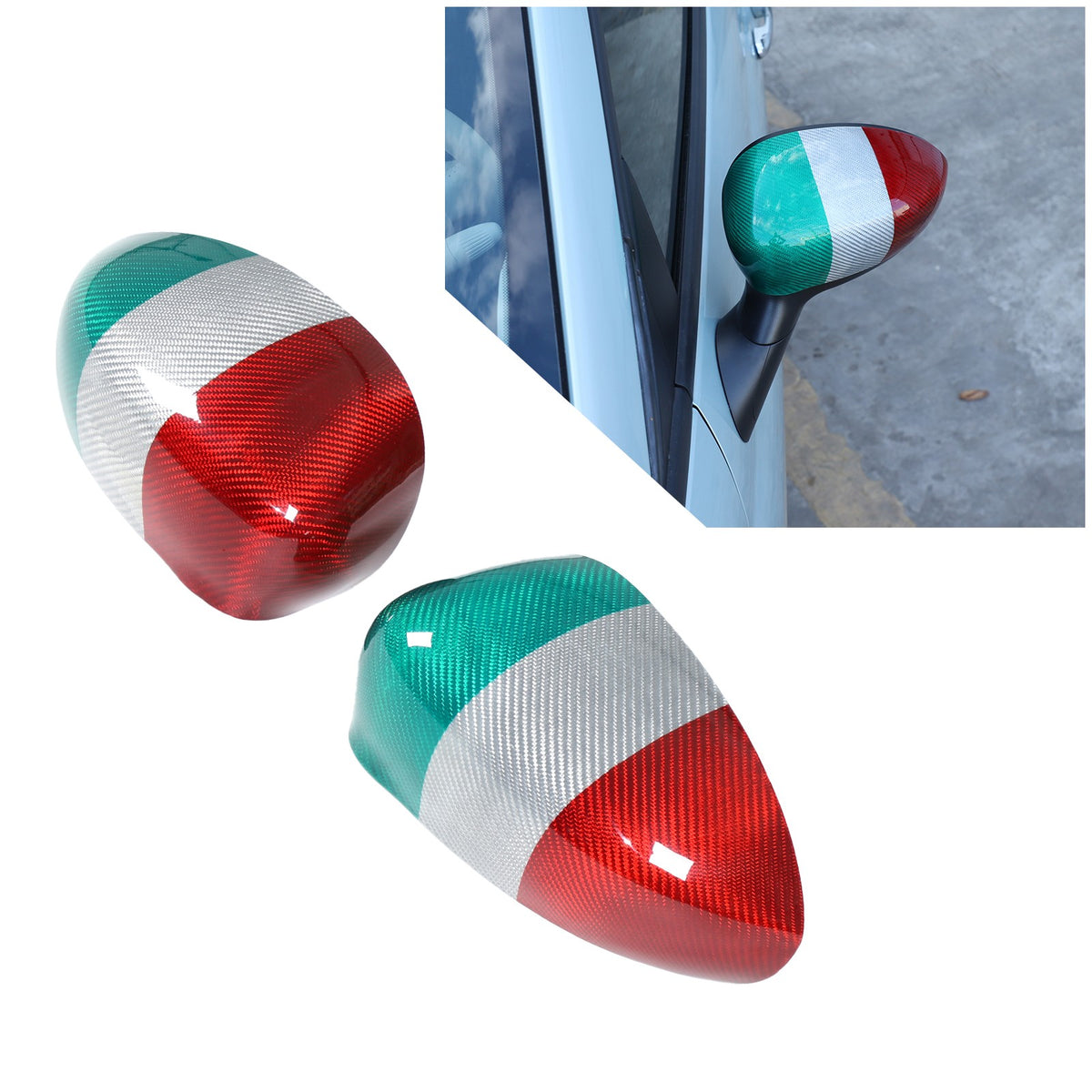 Tri-Color Real Carbon Fiber Side Mirror Cover Trim For Fiat 500 312 2010+ 17