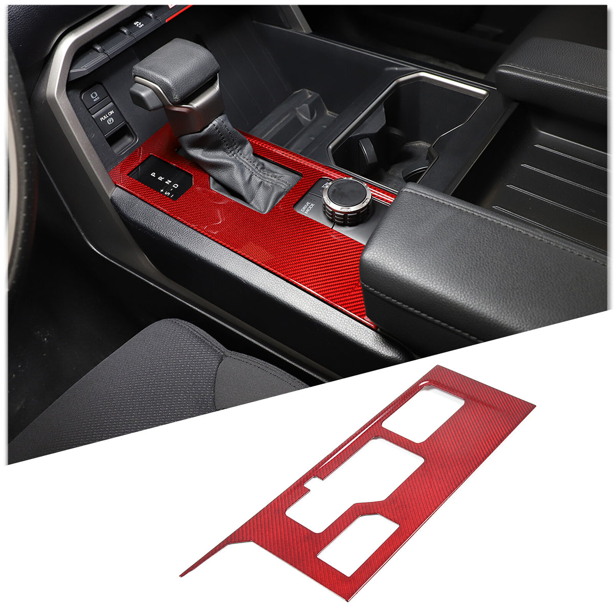 Red Real Carbon Fiber Center Console Gear Panel Cover for Toyota Tundra 2022-26 15