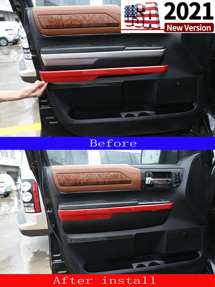 ABS Red Inner Door Armrest Cover Trim Frame For Toyota Tundra Crew Cab 2014-2018 5