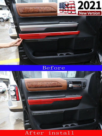ABS Red Inner Door Armrest Cover Trim Frame For Toyota Tundra Crew Cab 2014-2018 5
