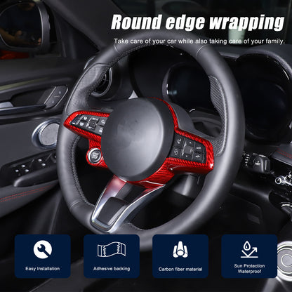 Red Real Carbon Fiber Steering Wheel Cover Trim For Alfa Romeo Tonale 2022-2024 24
