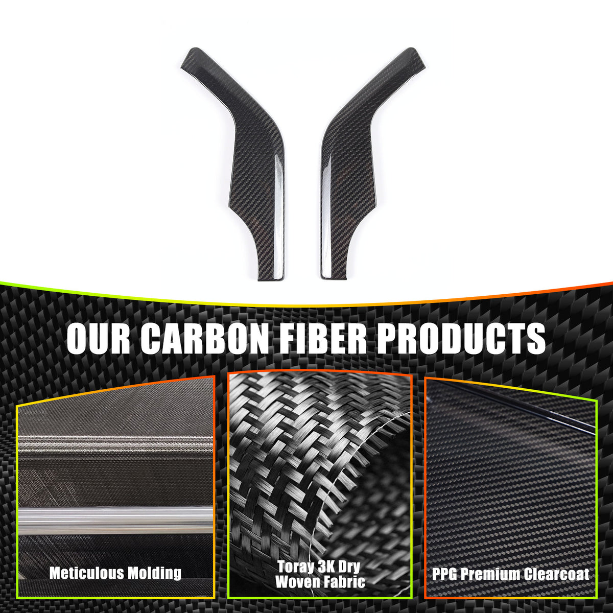 Real Carbon Fiber Dashboard Side Console Pitched Horn Cover For Corvette C8 20+ 16