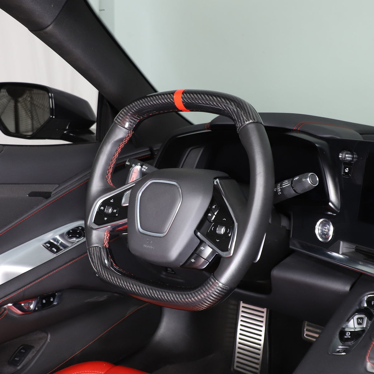 Red Top Real Carbon Fiber Steering Wheel Trim Cover For Corvette C8 2020+ 14
