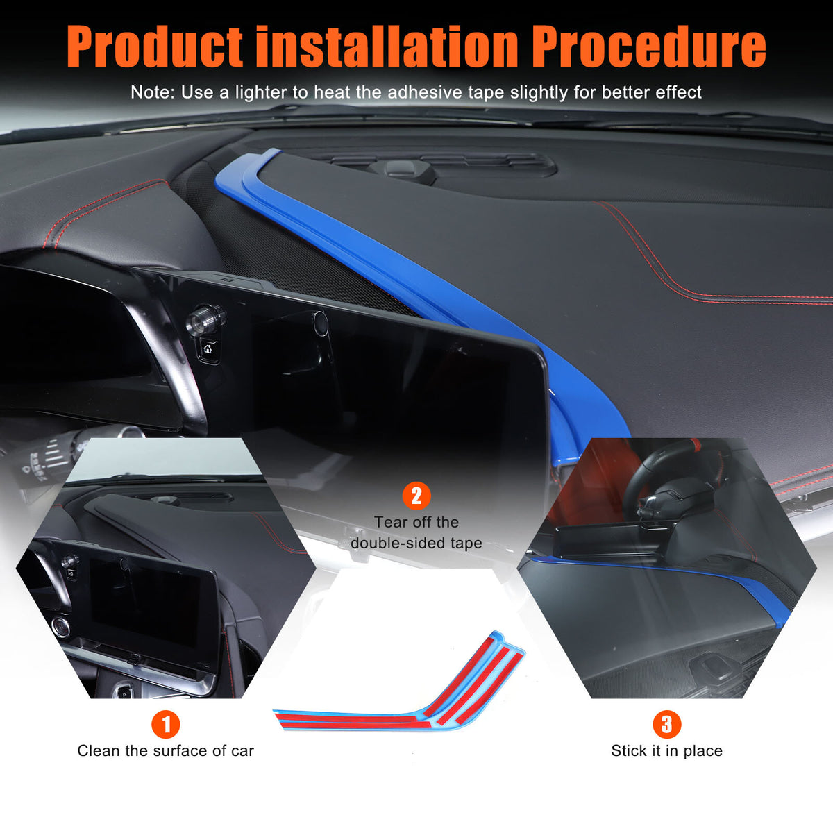 ABS Blue Interior Navigation Screen Rear Trim Cover For Corvette C8 2020-2025 18