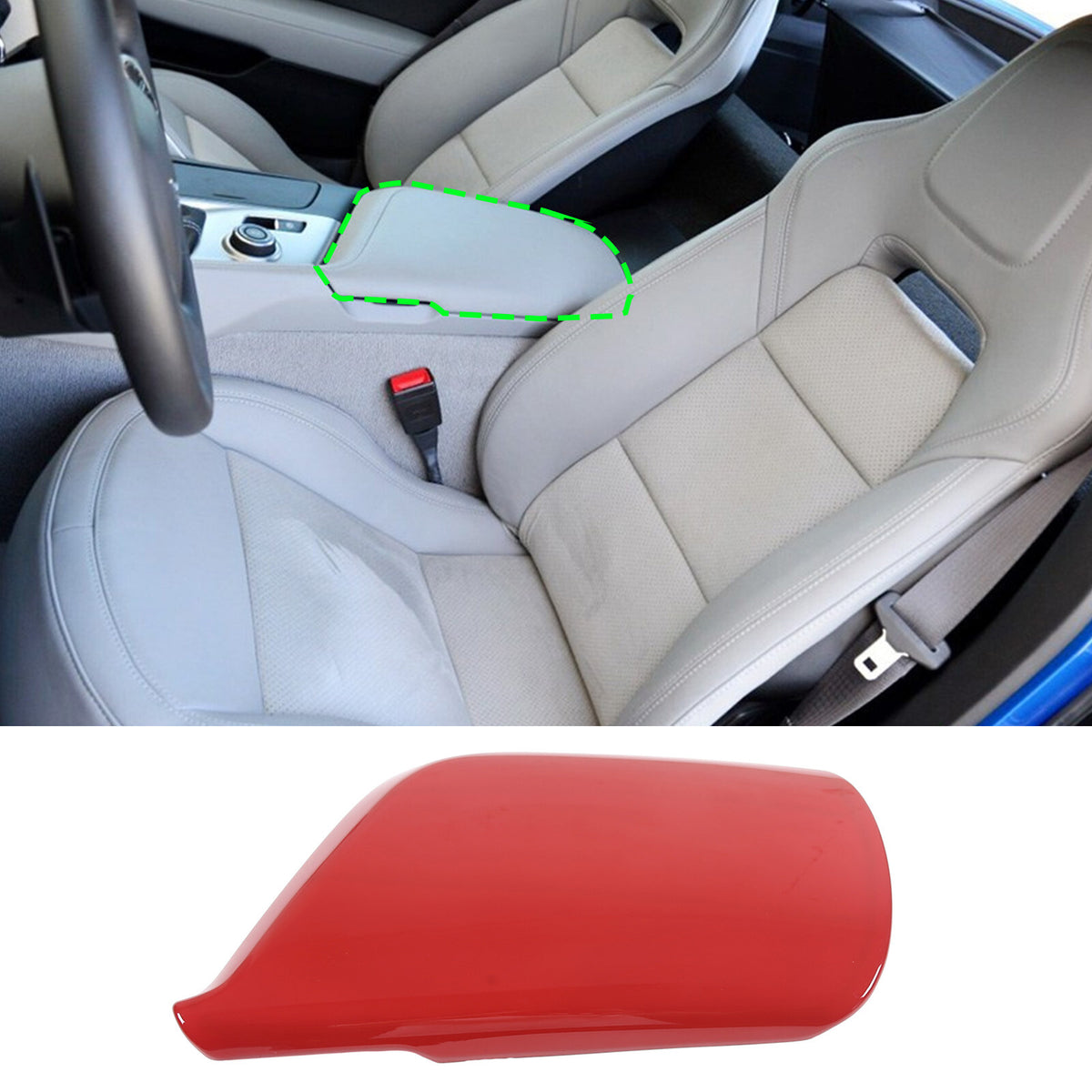 Red ABS Center Console Armrest Box Cover Trim For Corvette C7 2014-19 11