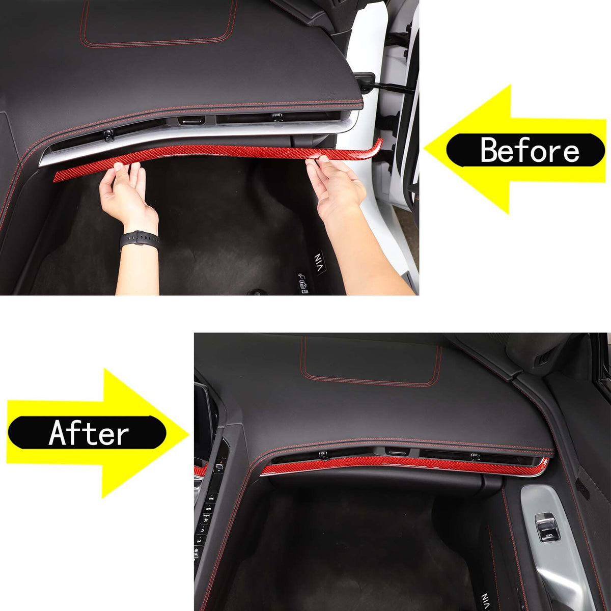 Red Soft Carbon Fiber Interior Decor Trim Kit Cover Set For Corvette C8 20-25 146