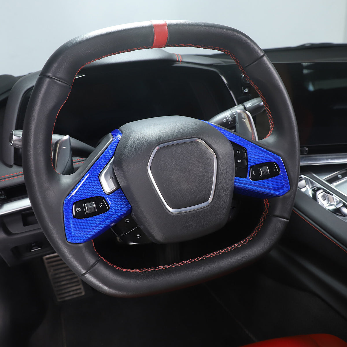 Real Carbon Fiber Steering Wheel Button Trim Cover For Corvette C8 2020-2026 - Variants 1-5 26