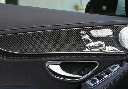 Fit For Benz C-Class 2015-2021 Real Carbon Fiber Interior Door Panel Cover Trim 11