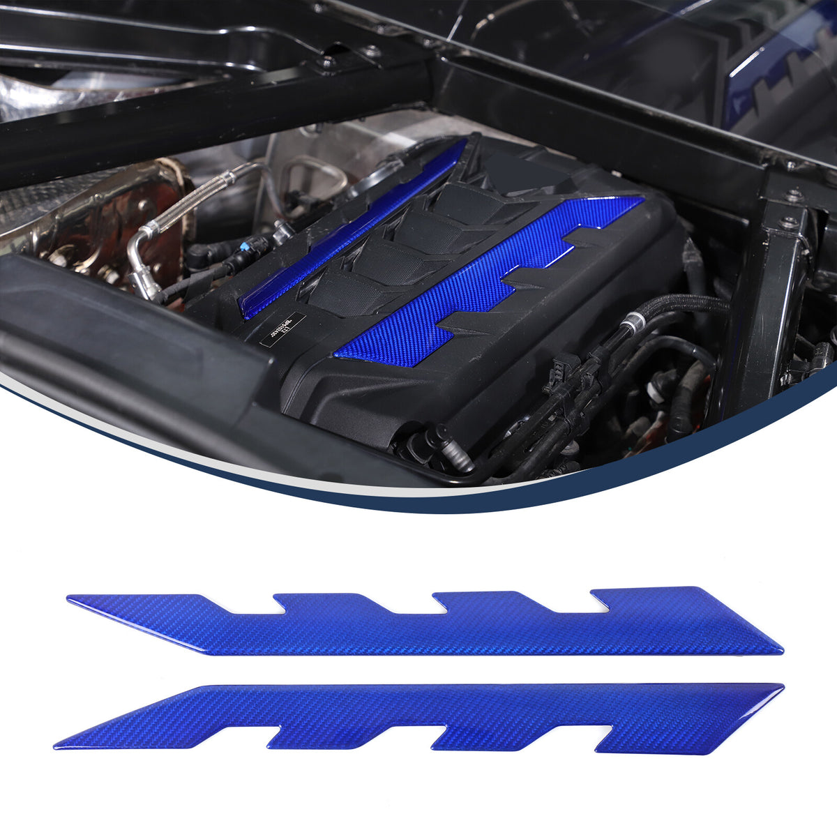 Blue Real Carbon Fiber Hood Engine Side Cover Trim for Corvette C8 2020+ 2