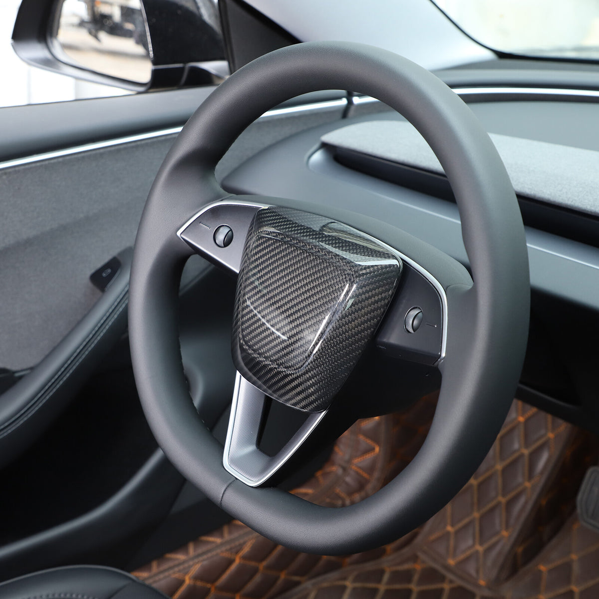 Real Carbon Fiber Steering Wheel Logo Trim Cover For Tesla Model 3 2023-2024 14
