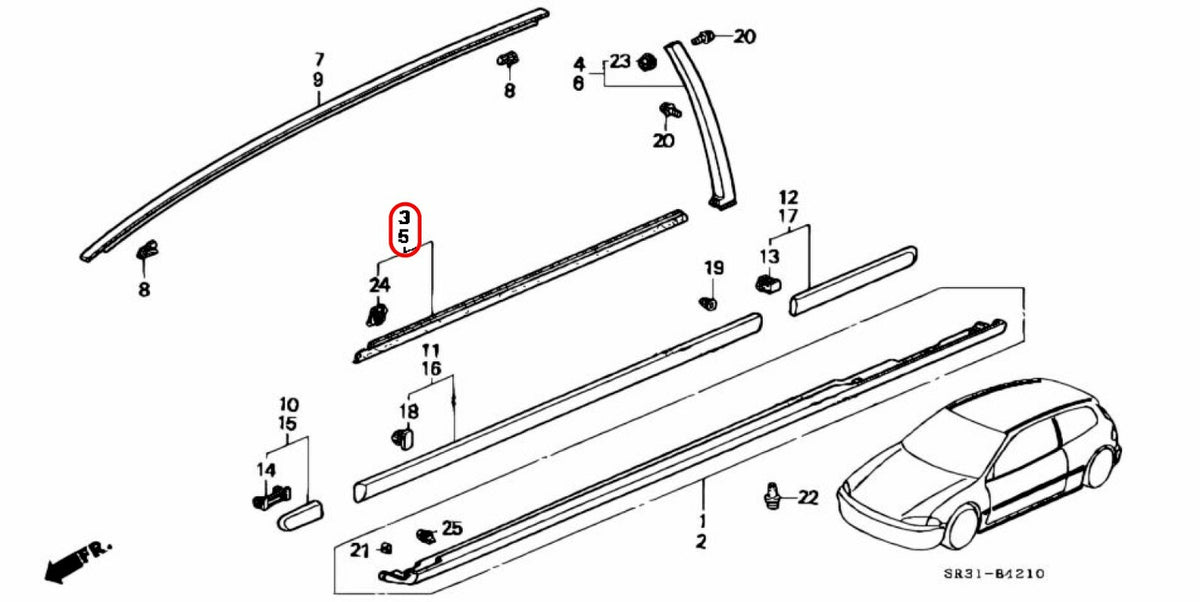 HONDA GENUINE CIVIC EG6 EG4 Window Door Molding Weather Strip Outer Pair Set OEM 3