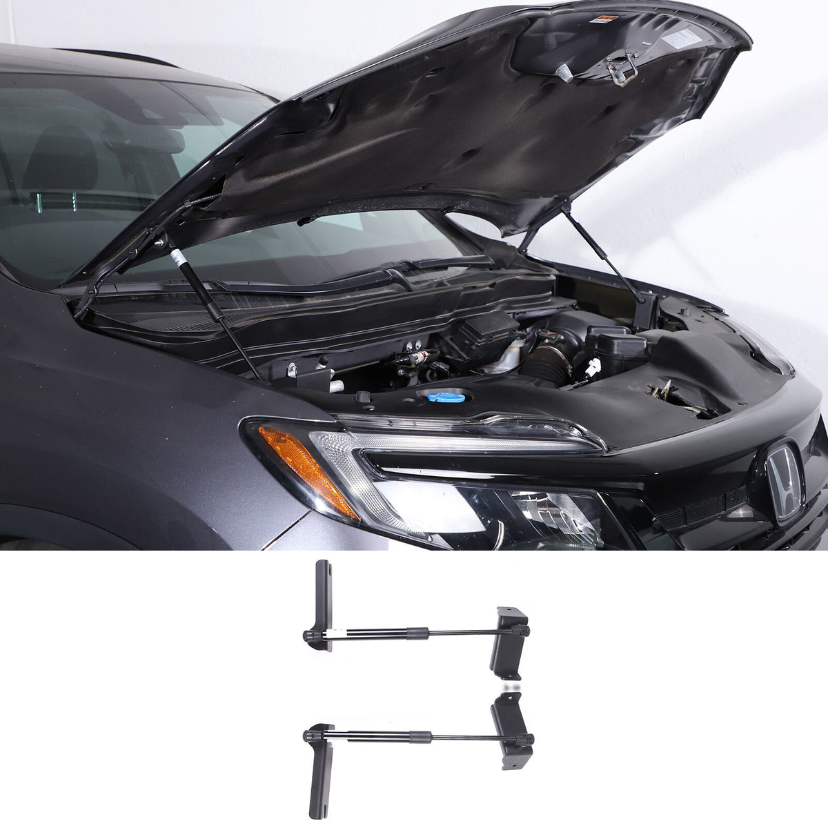 Black Steel Front Hood Lift Support Corner Cover Trim For Honda Pilot 2016-22 12
