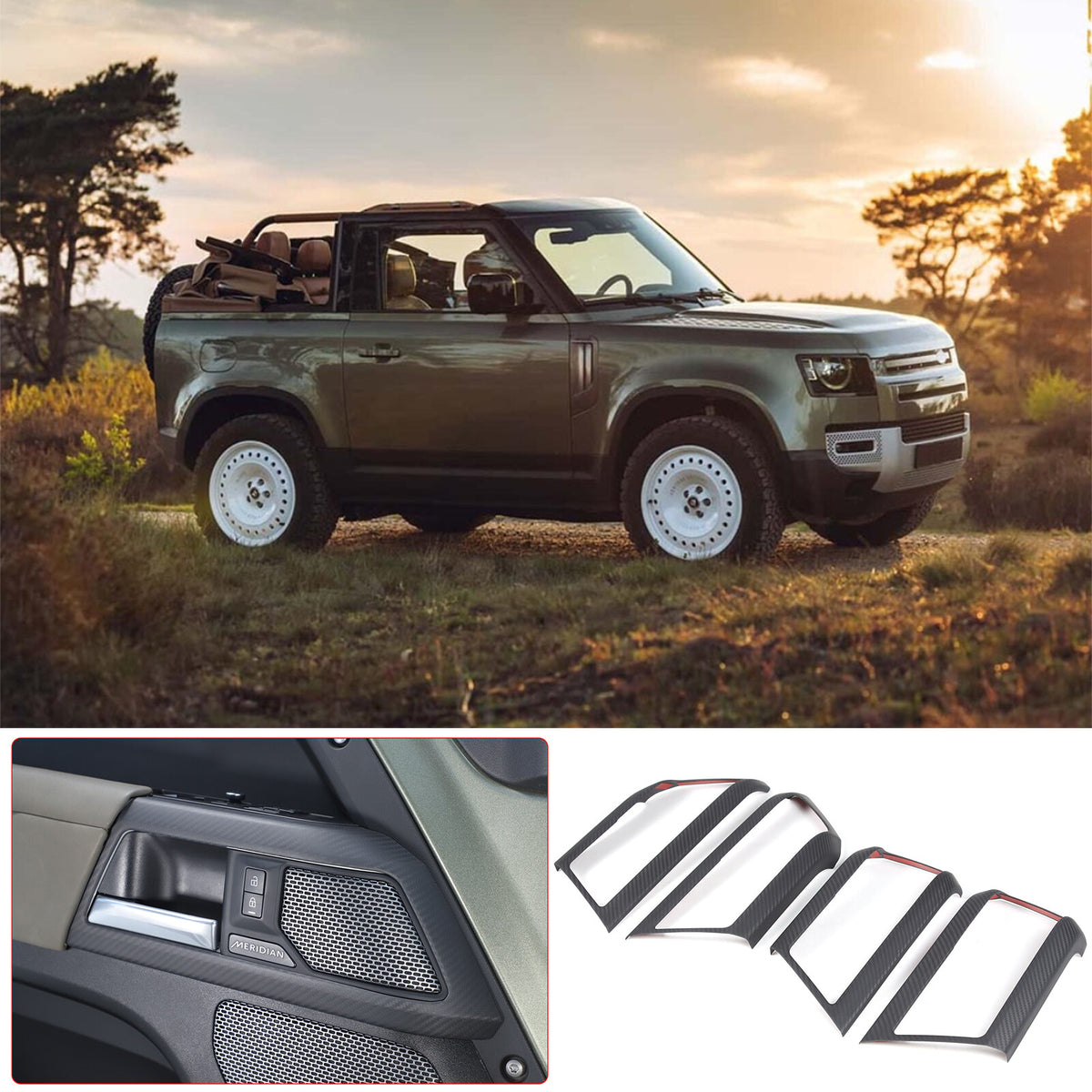 Matte Real Carbon Fiber Interior Door Handle Cover Trim For LR Defender 110 20+ 18