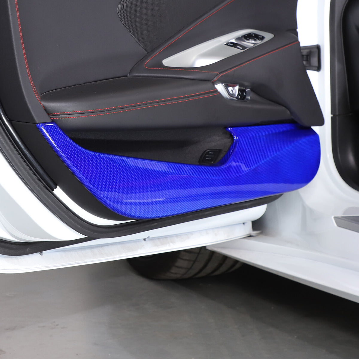 Blue Real Carbon Fiber Interior Door Anti-kick Panel Cover Trim For Corvette C8 14