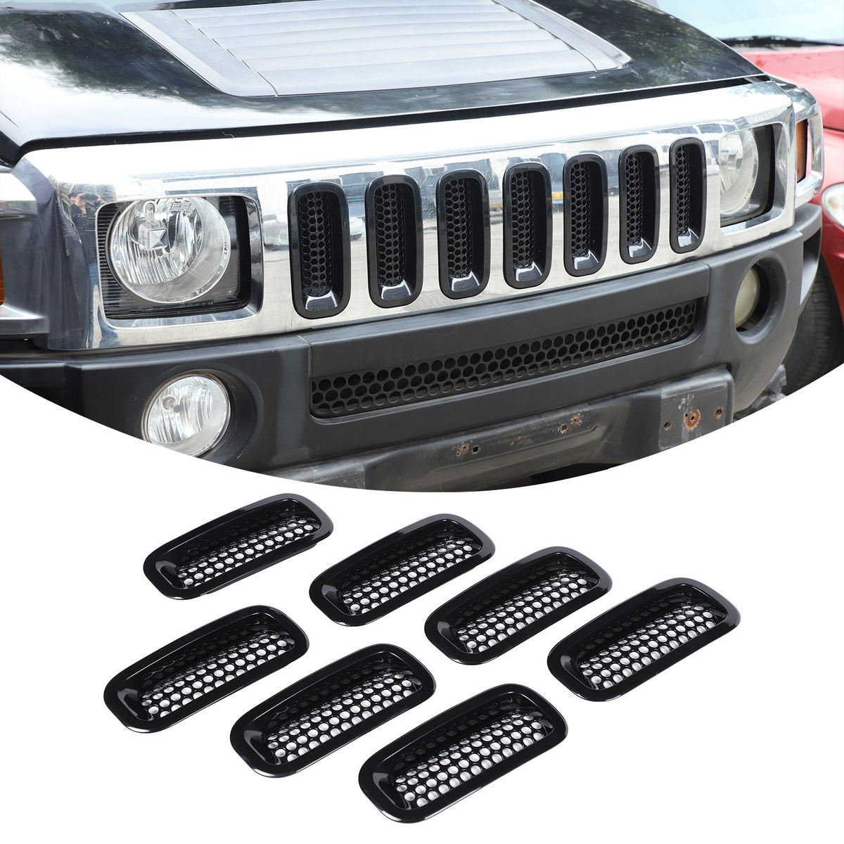 Black ABS Grille Insert Guard Insect Screen For Hummer H3 2005-2009 10