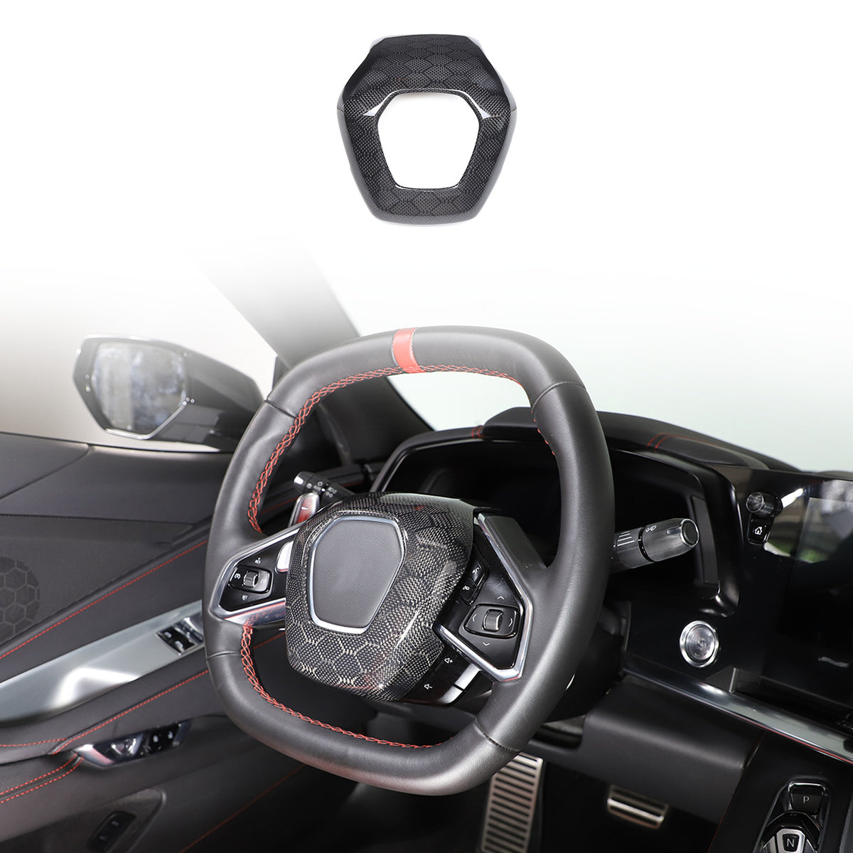 Real Honeycomb Carbon Fiber Steering Wheel Center Surround Cover For C8 Corvette 22